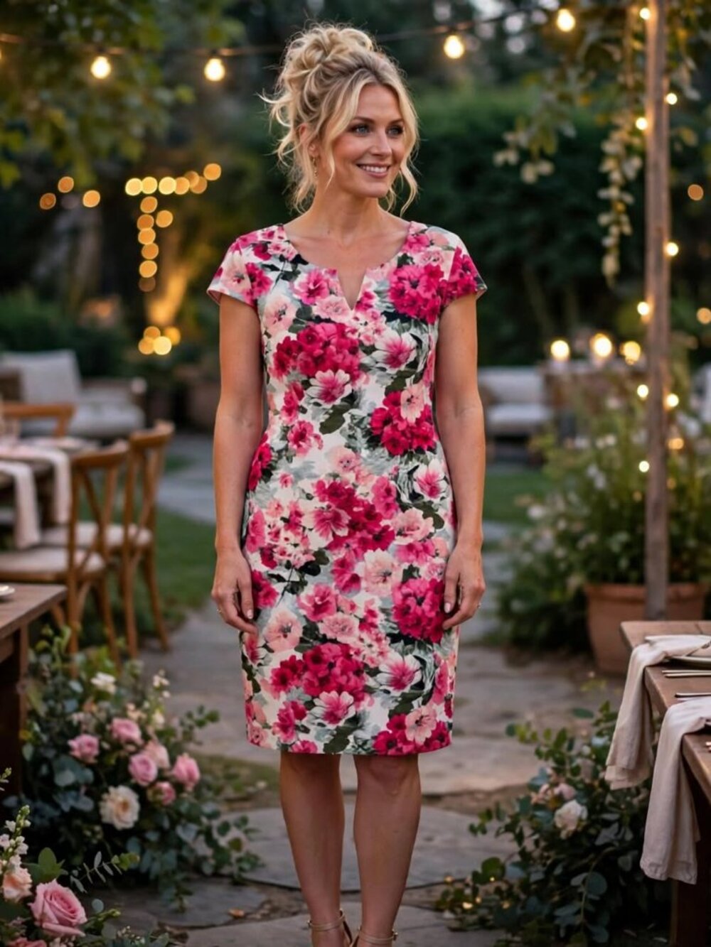 connected apparel Pink and Red Floral Shift Dress